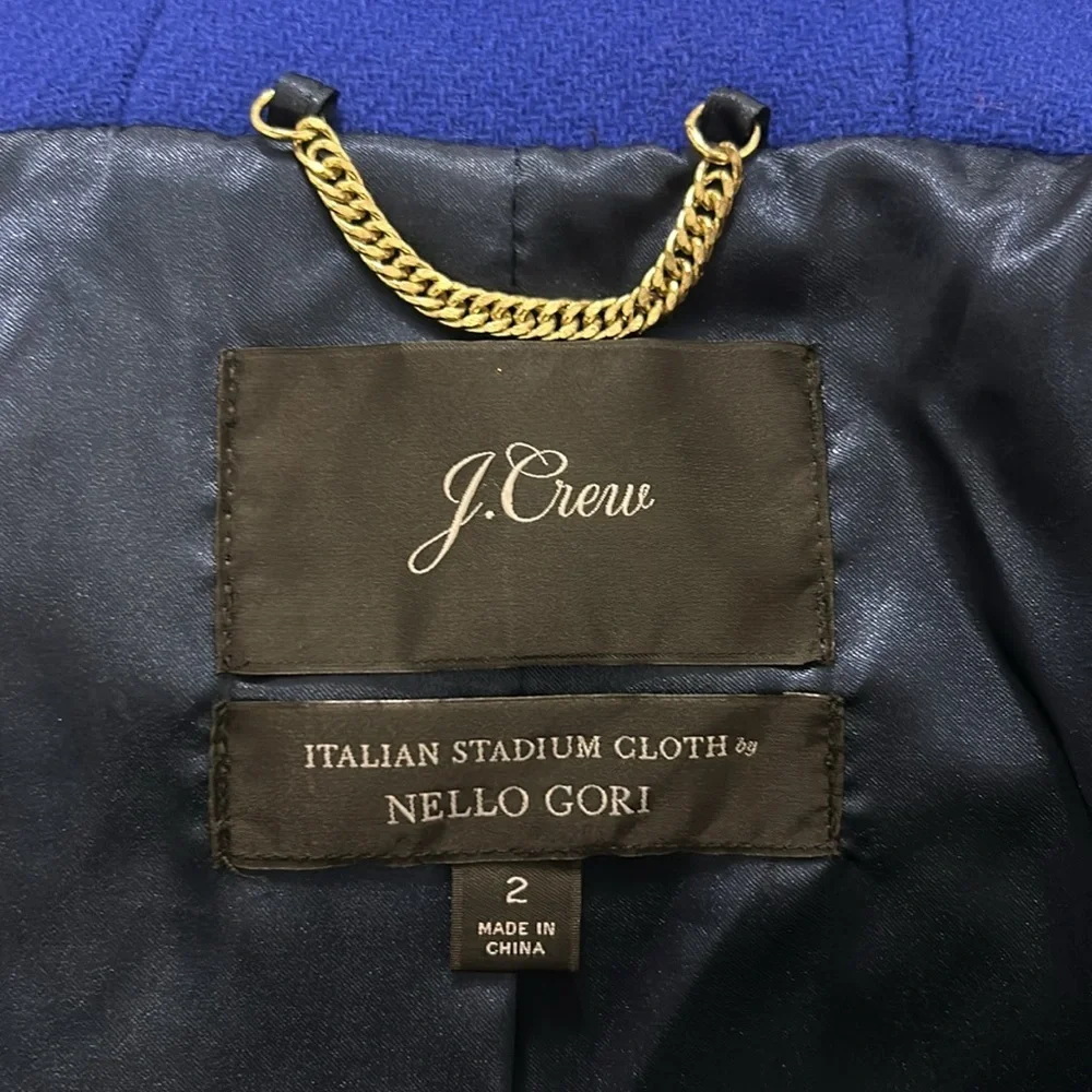 J. Crew Chateau Italian Stadium Cloth Wool Fur Parka Regal Brunswick Blue Size 2 - Picture 15 of 16